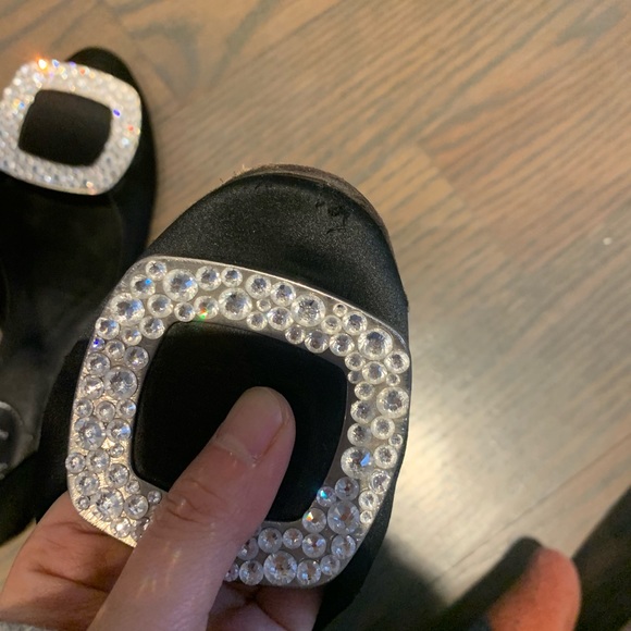 Roger Vivier Black Satin Trompette Crystals d' Orsay Ballet Flats - Picture 8 of 10